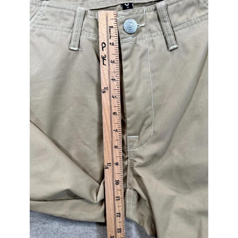 True Religion Cargo Pants Mens 32 Beige Cotton Straight Leg Hiking Flap Pockets